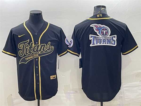 Mens Tennessee Titans Black Gold Team Big Logo With Patch Cool Base Stitched Baseball Jersey